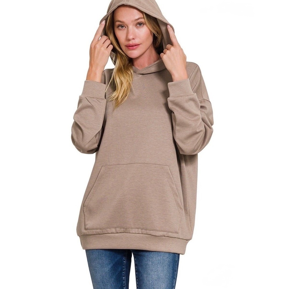 NWT Zenana Oversized Scuba Hoodie in Cocoa / Still In Bag / Size S/M - Picture 1 of 4